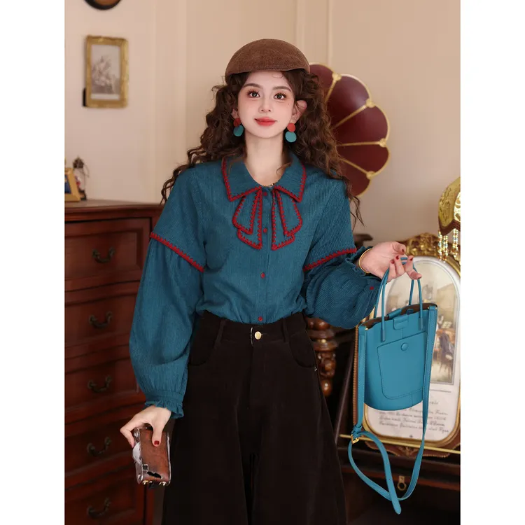 陈大器【​勿忘我海】港风复古设计感长袖百搭宽松上衣衬衫JP3629223