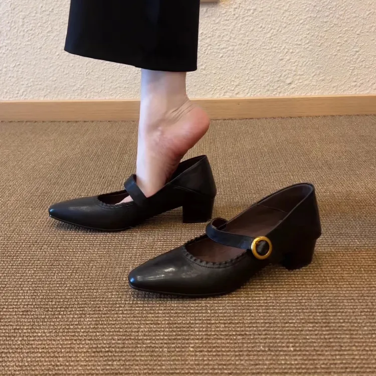 Pokoy-3.5cm低跟单鞋浅口平底一脚蹬平跟法式尖头女