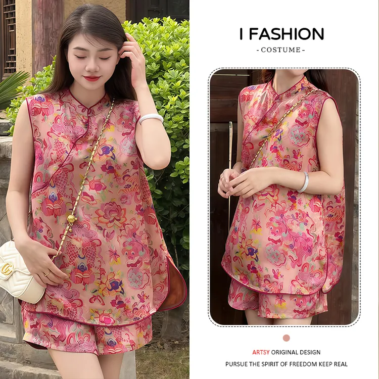 小个子国风设计感套装女2025年夏季新款无袖背心上衣短裤两件套潮