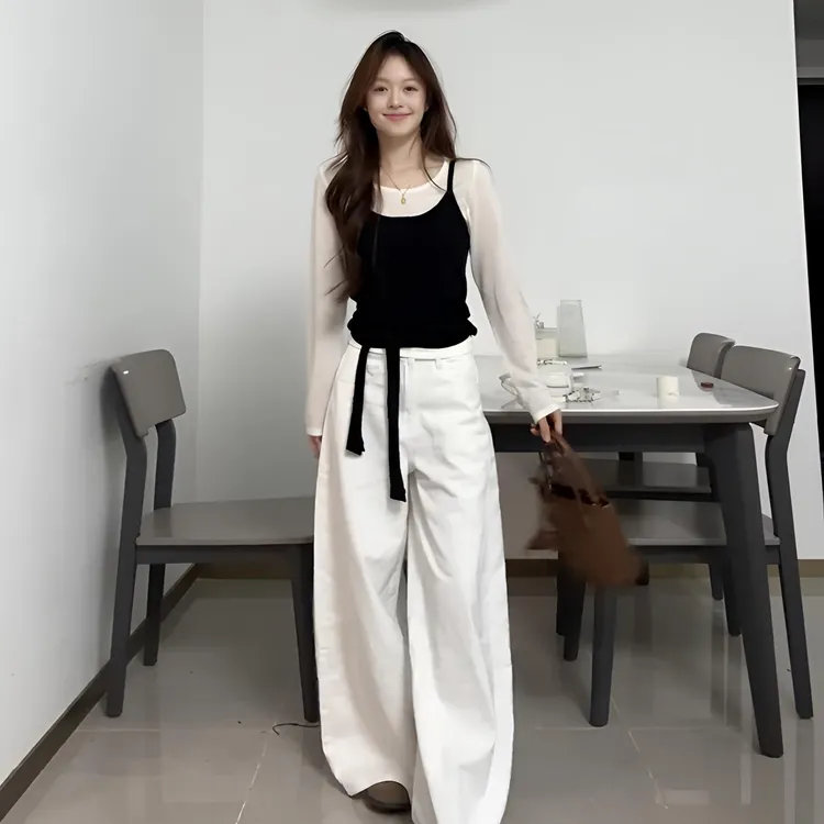 也太美了叭！韩系ins风假两件长袖t恤女早秋2025温柔气质修身上衣