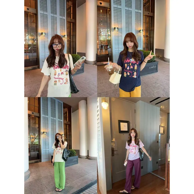 【YFONI】拉布布labubu刺绣手工彩色棉短袖~