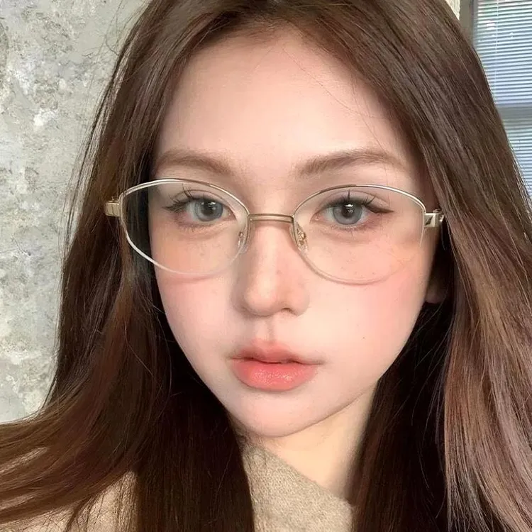 老钱风半框眼镜近视女度数可配椭圆金丝复古高智感眼镜框素颜时髦