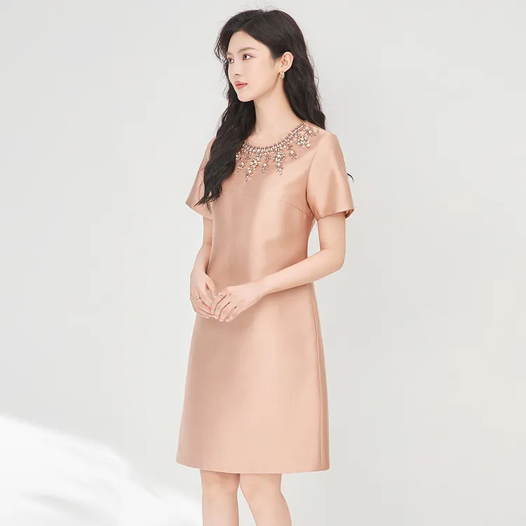 轻奢贵气优雅重工钉钻圆领连衣裙高级感礼服裙女夏款