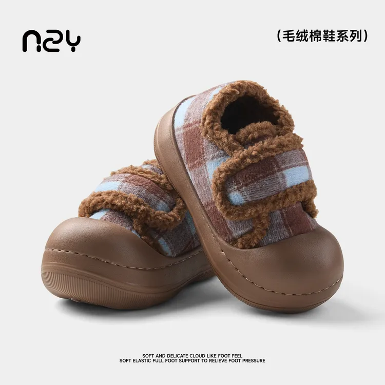 可爱圆头棉鞋女款冬季新款外穿加厚毛绒保暖魔术贴厚底软底雪地靴