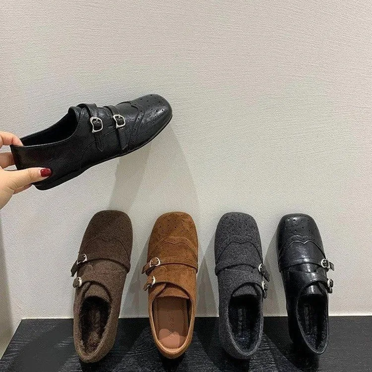 复古英伦风双排扣雕花方头2025秋冬玛丽珍小皮鞋内增高百搭单鞋女