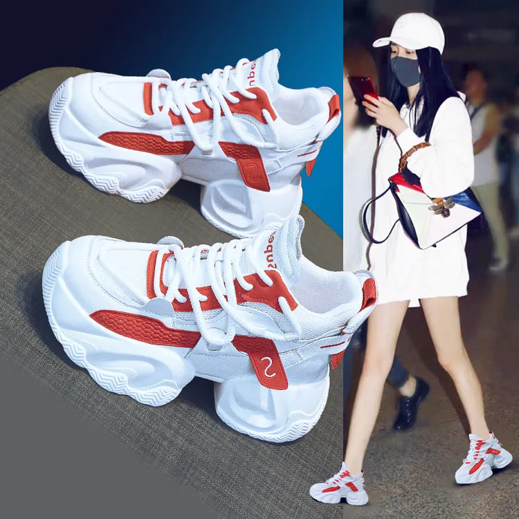 网红爆款内增高老爹鞋女款2025春秋新款显脚小厚底炸街休闲小白鞋