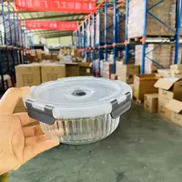 中号圆形条纹密封盒保鲜盒630ml单只