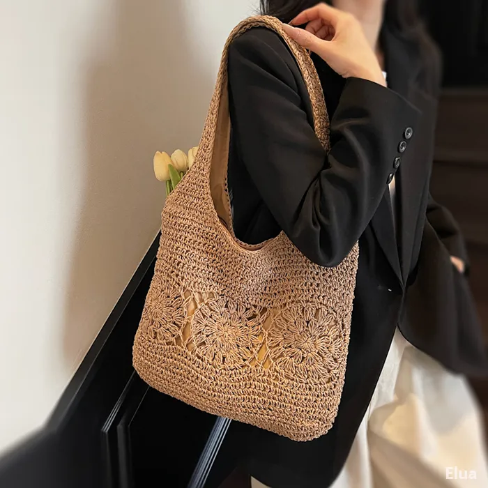 大容量手工编织包包女夏季2025新款单肩通勤草编包海边度假沙滩包