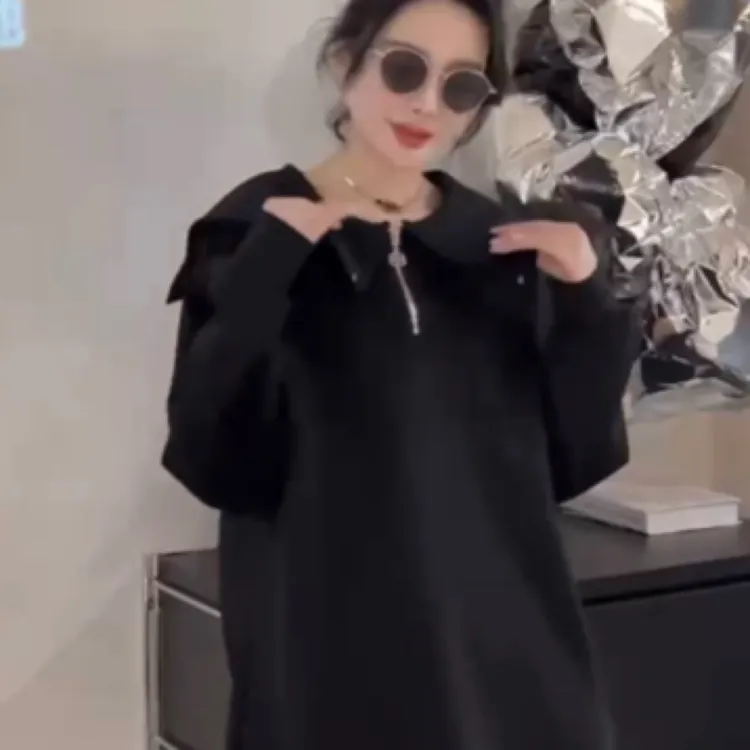 海军领大码连衣裙圆领常规吸汗长袖春季娃娃领