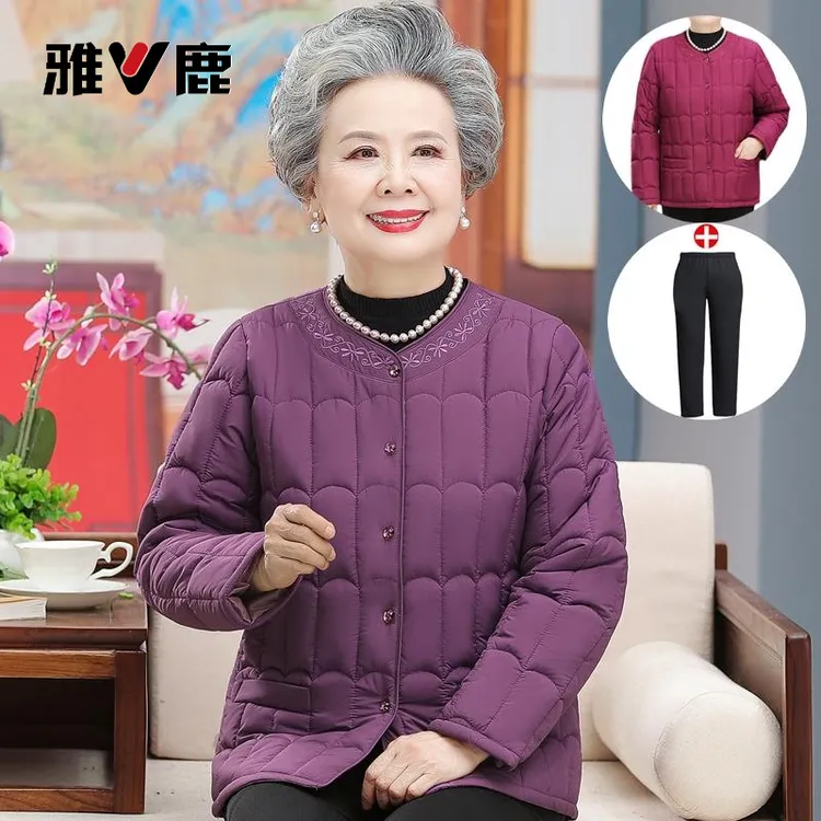 雅鹿雅鹿老太太秋冬羽绒 棉内胆加厚中老年人袄女打底奶奶妈内穿