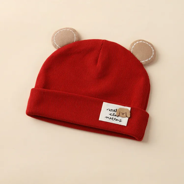 婴儿帽子0到3个月小月龄宝宝胎帽秋冬季新生儿满月红色护囟门洋气