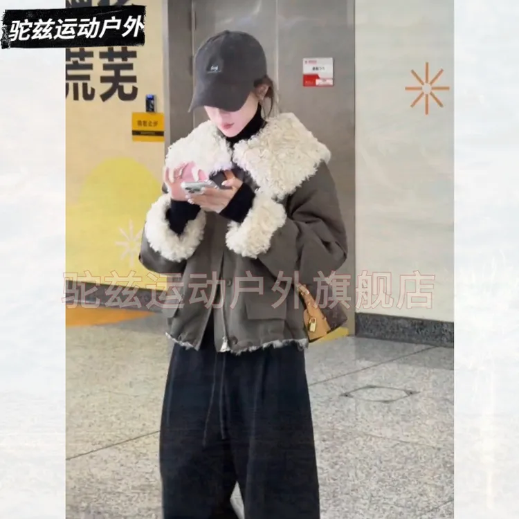 羊羔毛皮毛一体大毛领派克服冬季新款加厚显瘦小个子冲锋工装外套