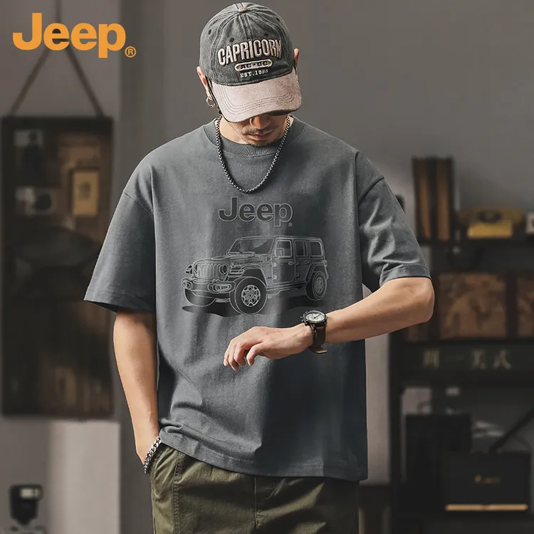 JEEP/吉普260g美式重磅短袖T恤男2025年新款纯棉男士夏季半袖休闲