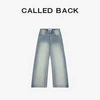 CALLED BACK高腰修身洗水直桶蓝色牛仔裤    