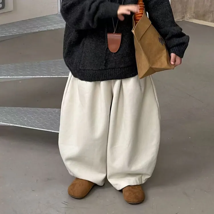 2025冬季新款儿童韩版休闲裤阔腿男童简约百搭加绒加厚保暖长裤