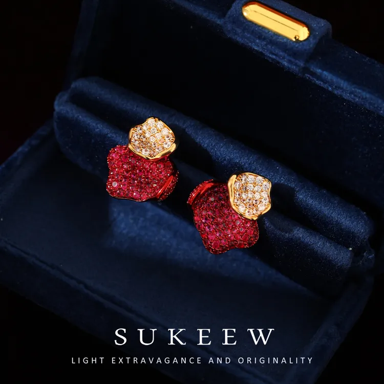 SUKEEW/酥可 镀k金【红玫瑰】轻奢超闪耳环295208