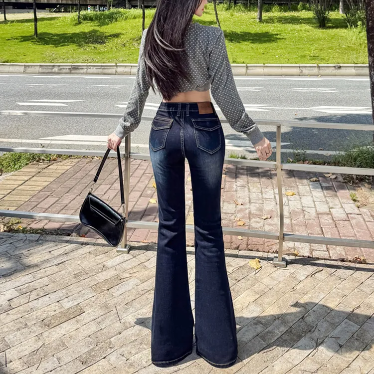 微喇叭加绒牛仔裤女秋冬季2025新款高腰弹力修身百搭显瘦马蹄裤子