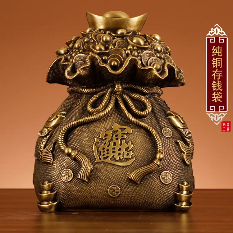 铜麒麟存钱罐福袋礼品金属工艺品家居财位店铺开业纯手工高档纯铜