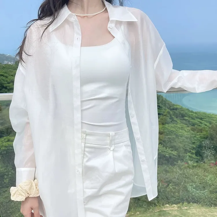 天丝莱赛尔天丝防晒衬衫新款白色外套休闲女装轻薄衬衣高级小衫