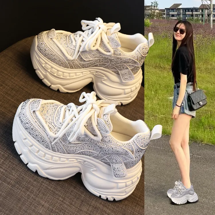 6798-55厚底内增高水钻老爹鞋女2025年秋季新款9cm松糕运动休闲鞋