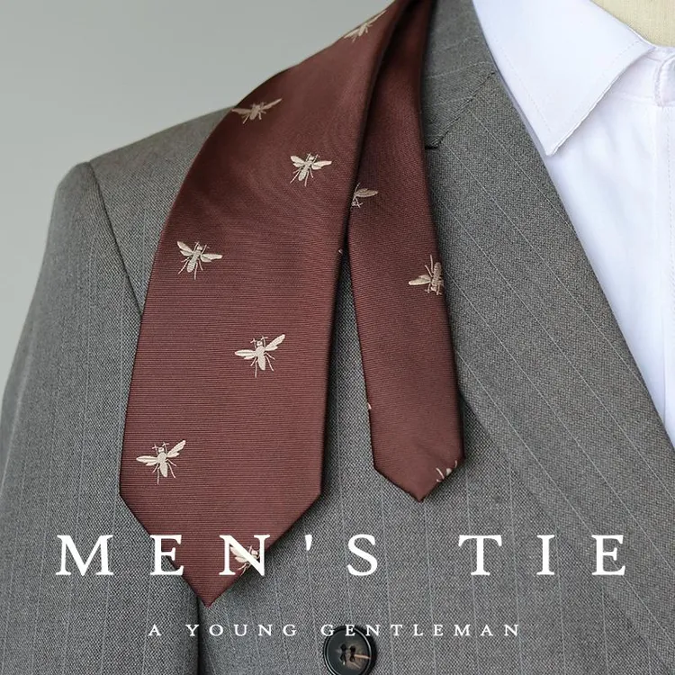 领带男咖色时尚休闲小蜜蜂复古职业正装商务宽版8cm款衬衣百搭