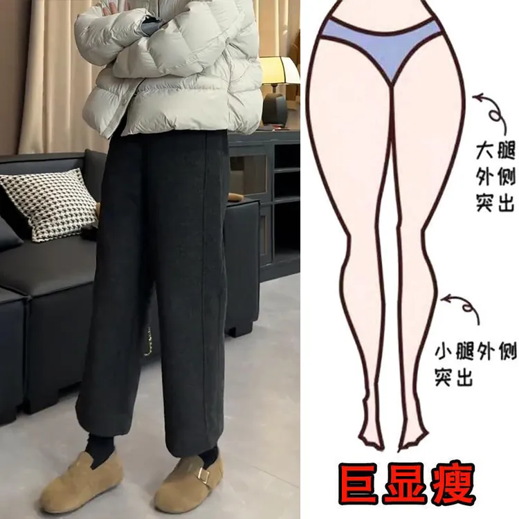 秋冬款加绒韩系百搭休闲直筒毛呢裤女梨型身材显瘦宽松九分阔腿裤
