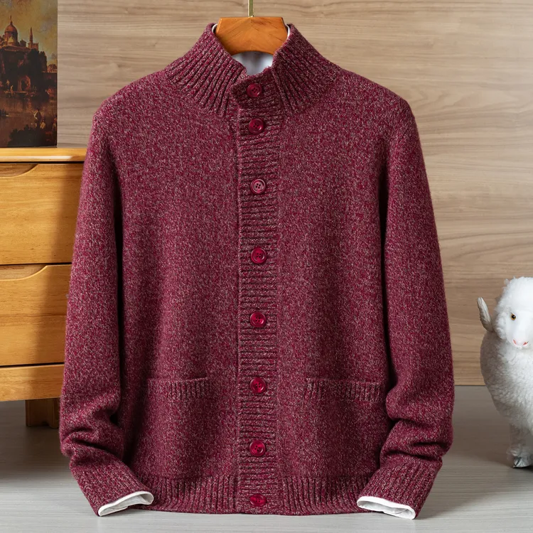 冬季新款纯羊绒衫半高领加厚保暖针织衫纯山羊绒高档纯色羊绒开衫