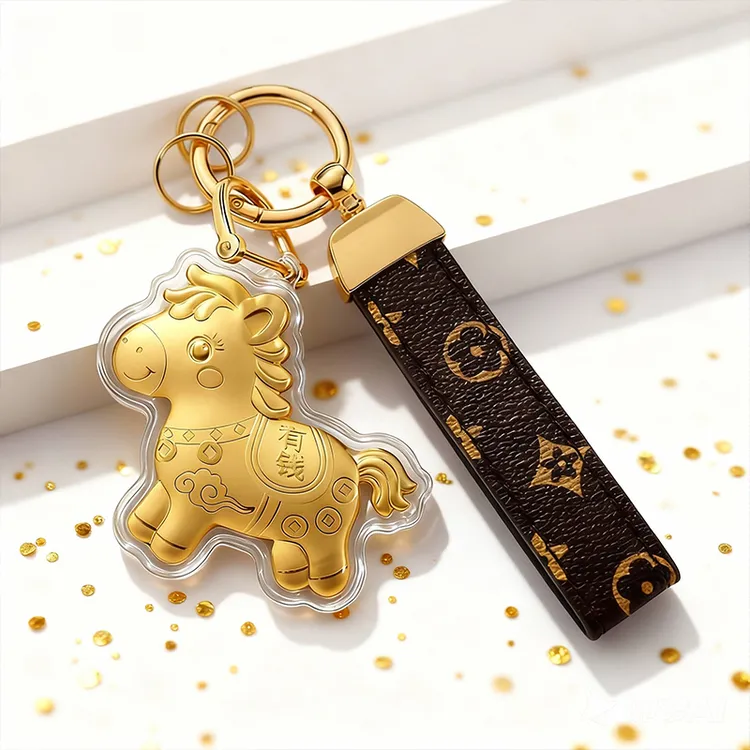 中国金店马上有钱祝福钥匙扣爆款包包手机链含金挂饰生肖马金箔女