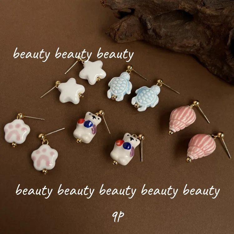铜合金陶瓷耳饰 猫爪小熊海龟海螺星星乌龟童趣个性原创百搭甜美