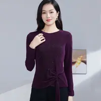 2025秋季长袖针织衫收腰遮肚打底衫女气质百搭弹力小衫女士上衣潮