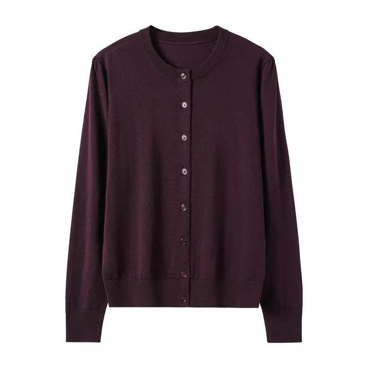 WEIMO秋季时尚新款德国60S扬子纱精纺羊毛泡泡袖圆领休闲针织开衫