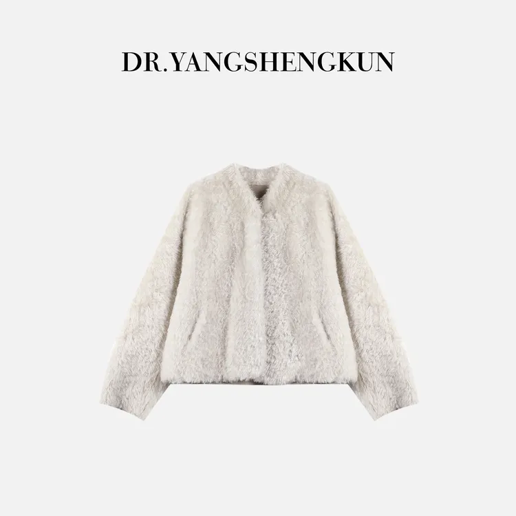 杨圣坤2025冬季新品法国进口极简百搭短款皮毛一体外套EY25101004