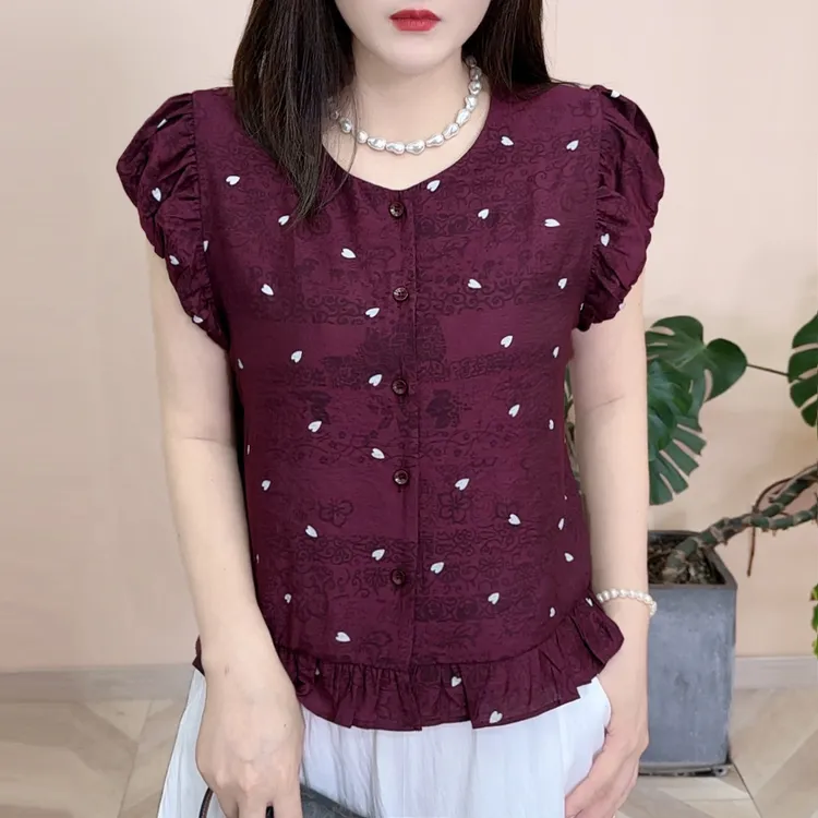 2025夏季新品时尚百搭修身显瘦个性设计感女士纽扣短袖上衣8109