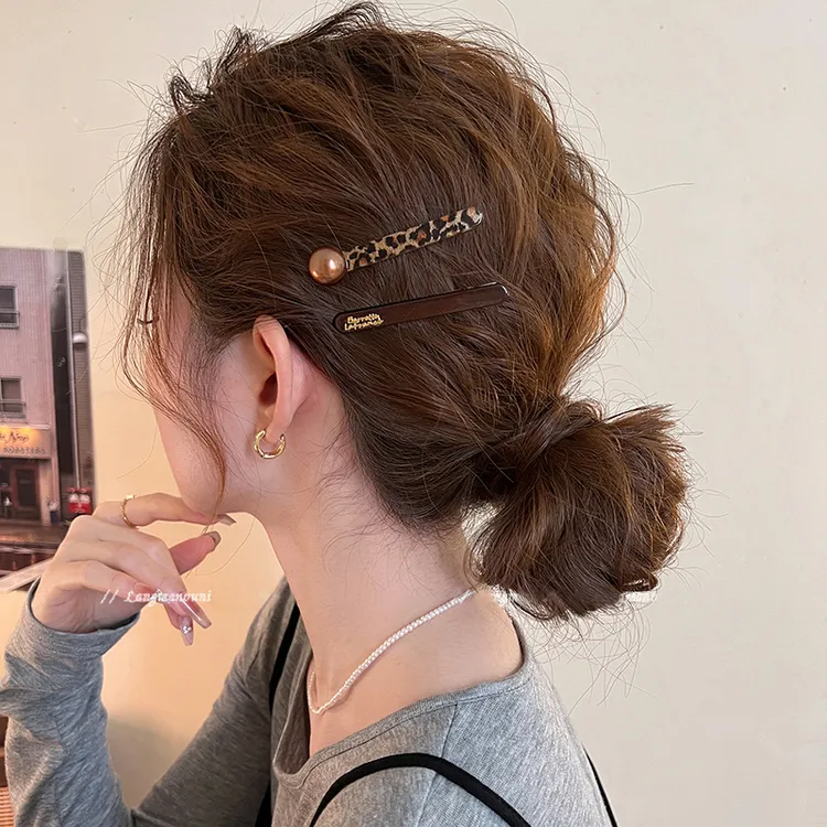 早秋豹纹一字发夹女高端侧边夹碎发刘海夹子2025新款前额发卡头饰