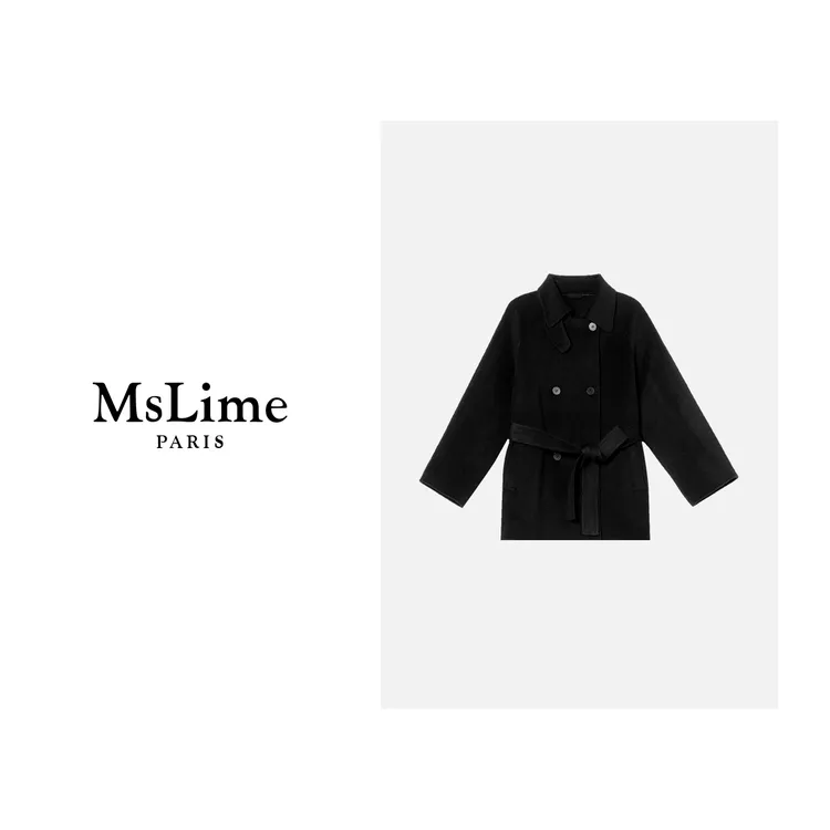 王嬛嬛MsLime25年新款【林溪】100%山羊绒中长款毛呢外套 HD2C1099