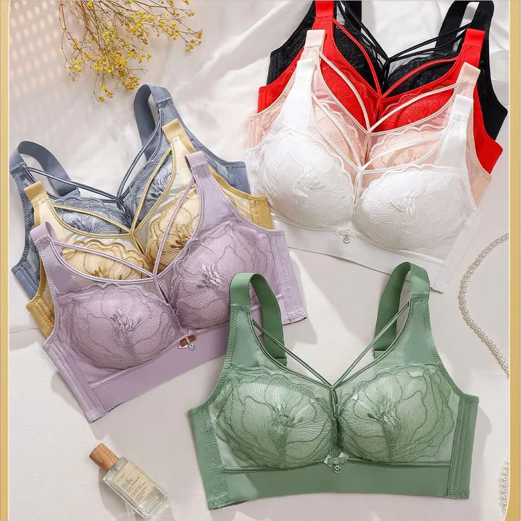 [大胸显小】超薄透气不闷，大码无钢圈聚拢文胸法式收副乳性感内衣