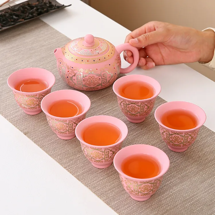 掐丝银回纹粉紫砂凤鸣大容量茶壶泡茶器具网红款茶具套装高档全套