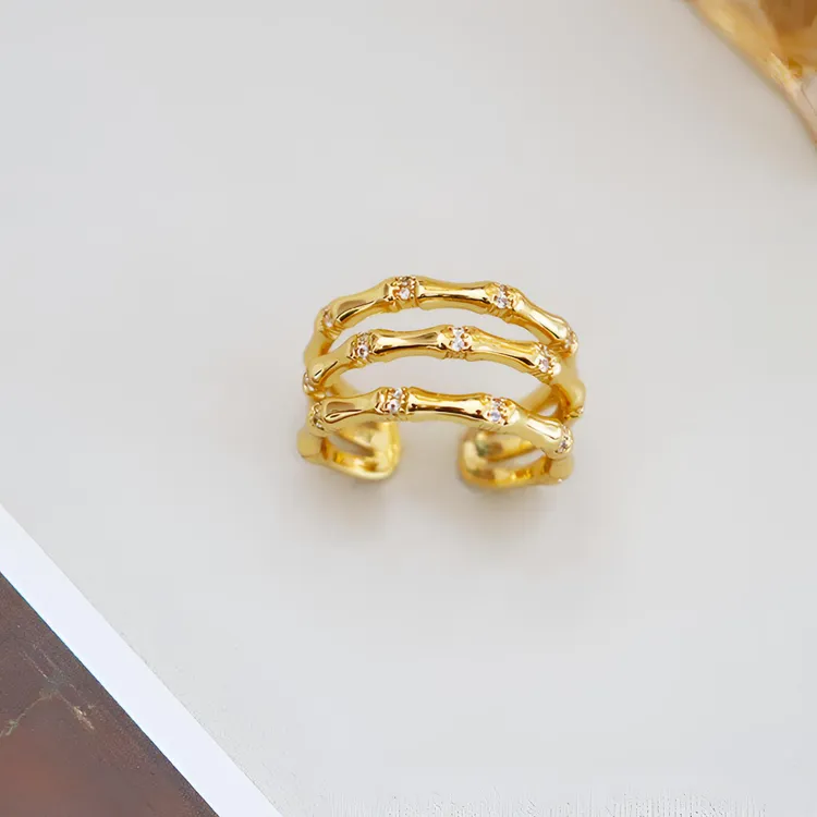 合金戒指 欧美新款复古简约竹节戒指女小众高级轻奢设计开口指环