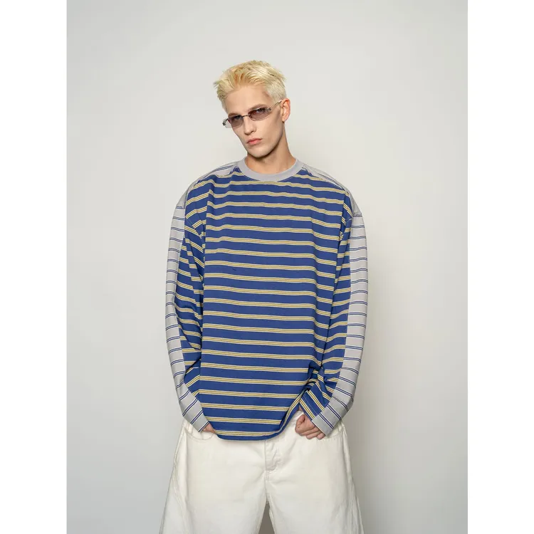 DBW Doublewin复古撞色条纹长袖T恤秋季层次立体宽松百搭上衣1336