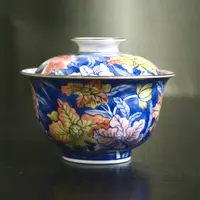 雨溪 蓝地鸢尾花盖碗 10556