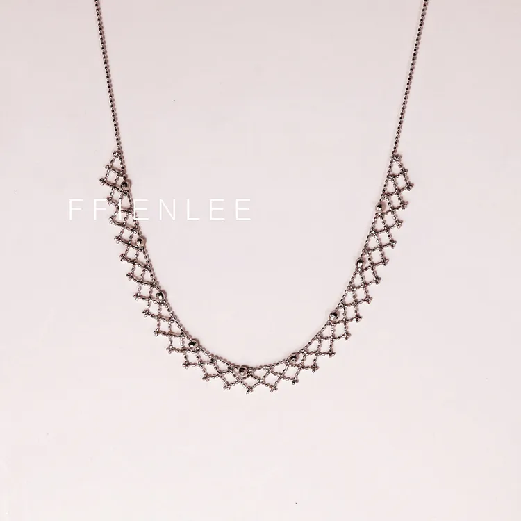 坠链均925银 <纤雨蕾丝>意大利进口清冷感窄边银蕾丝颈链