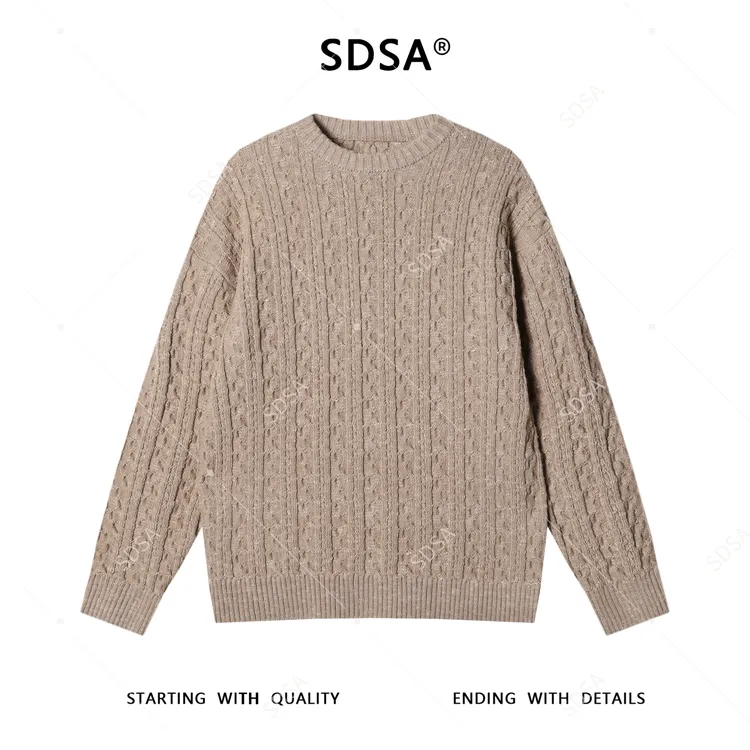 SDSA男士秋冬新款痞帅男装慵懒风气质条纹圆领毛衣百搭时尚针织衫