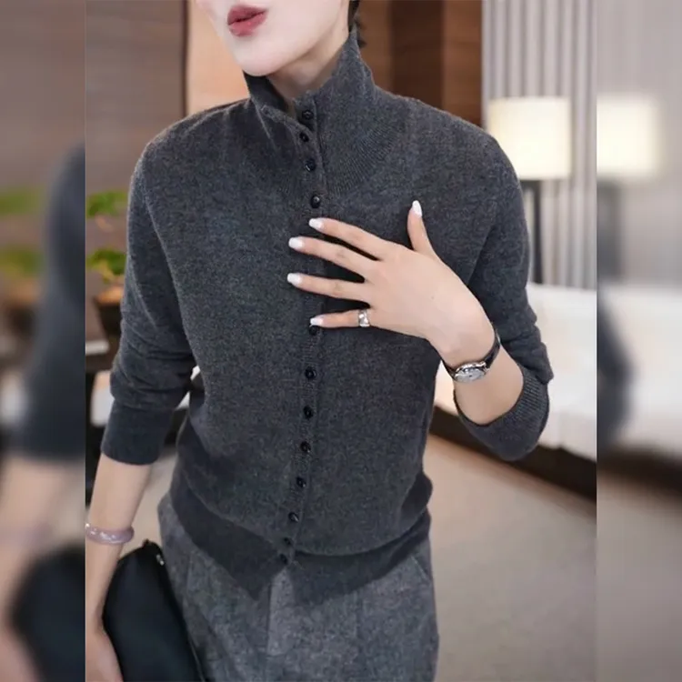 M333高级感早秋极简休闲法式针织开衫外穿立领上衣叠穿软糯外套