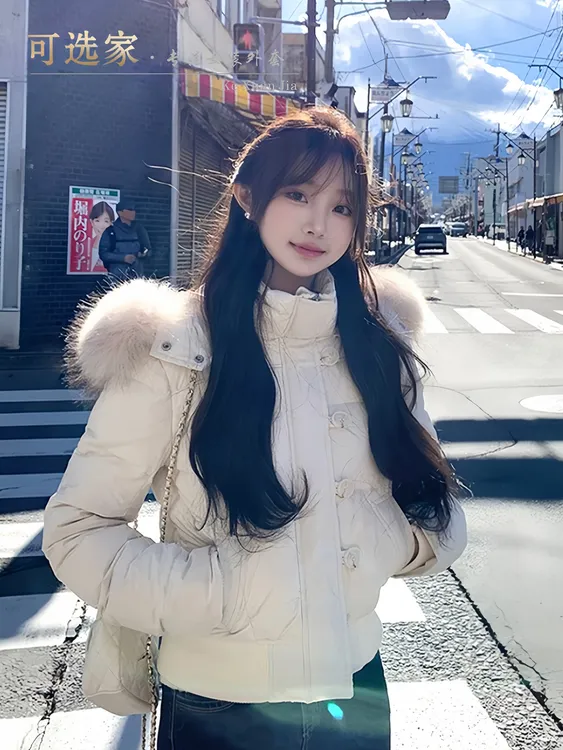 冬季毛领粉色棉服连帽短款外套女冬季2025年新款高级感防寒面包服