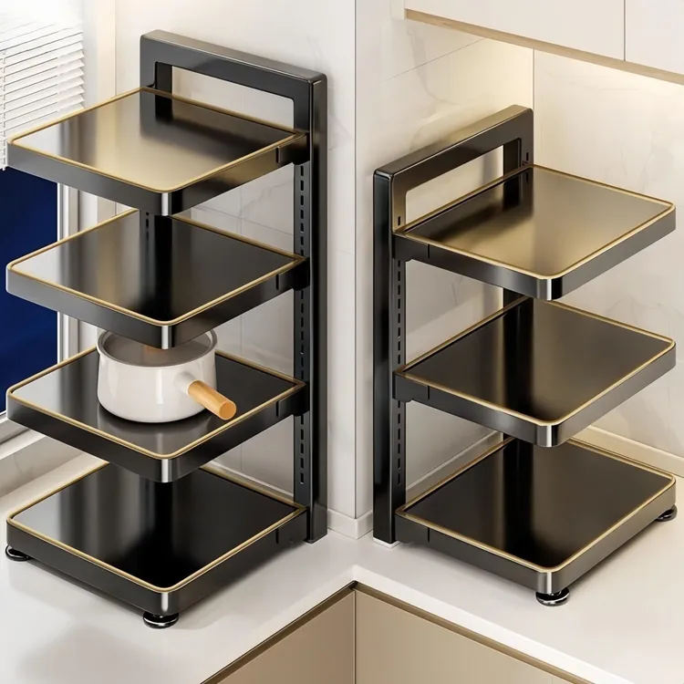新款厨房置物架锅具收纳架分层架多功能橱柜内下水槽落地家用锅架