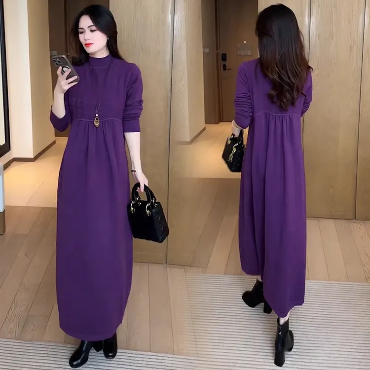 时尚针织连衣裙女2025冬季新款洋气宽松显瘦中长款打底外穿裙子潮