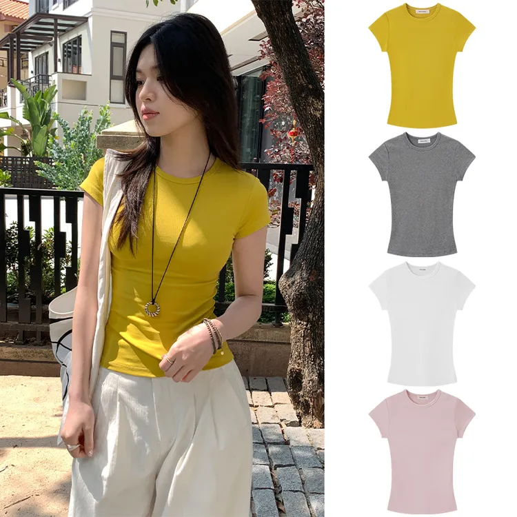 Miss sumeyY3729自制小个子基础款简约套头正肩短袖T恤休闲打底衫
