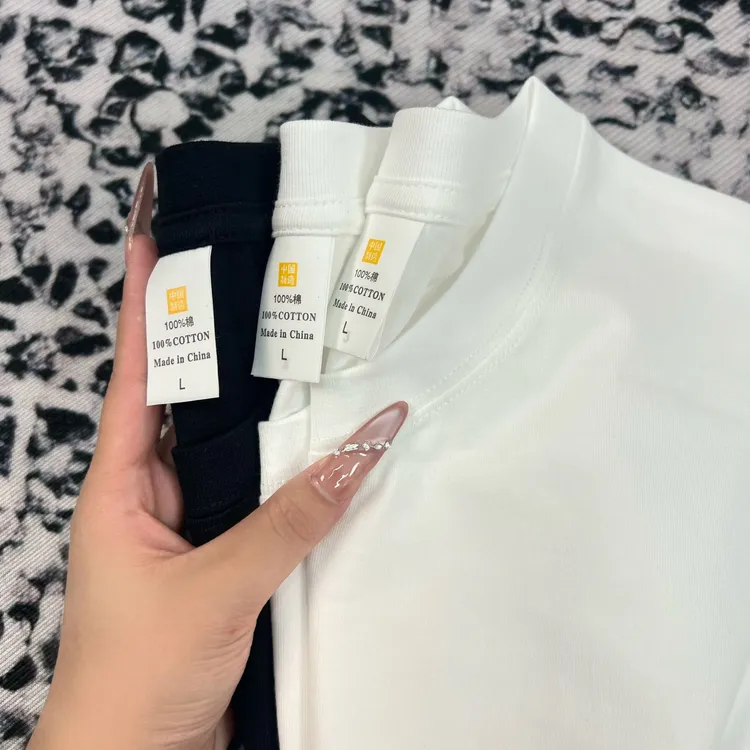 HGFJ【休闲两件装】280g重磅长袖纯棉男女T恤打底衫白色内搭上衣