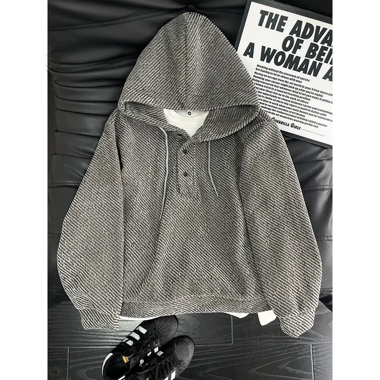 美式复古连帽卫衣男款秋冬季加绒加厚保暖高级感休闲上衣外套长袖