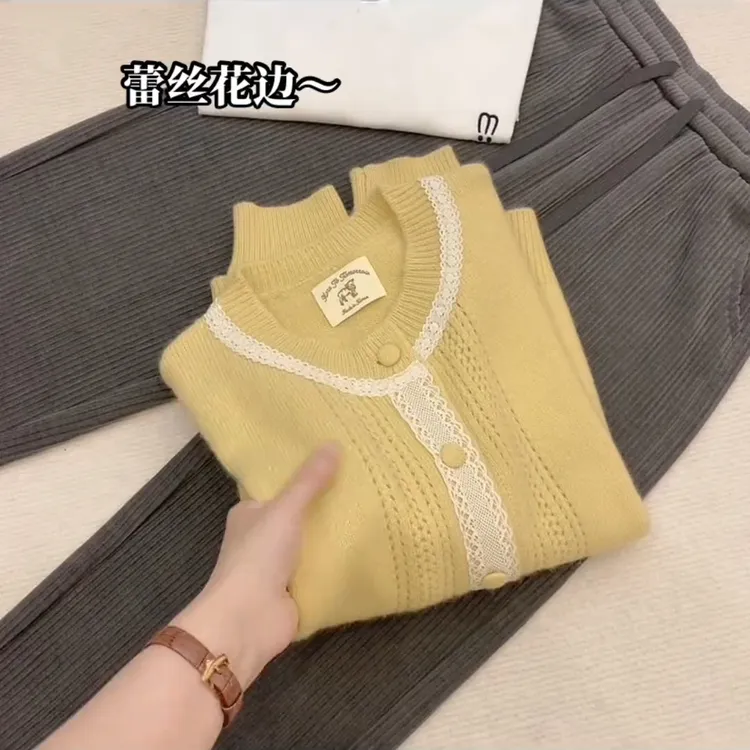 超好看时髦高端毛衣针织衫女装2025秋冬穿搭新款减龄蕾丝气质上衣